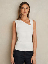 Women Stretch-Cotton Ribbed Asymmetric Vest in White