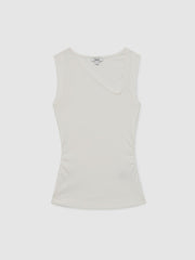 Women Stretch-Cotton Ribbed Asymmetric Vest in White