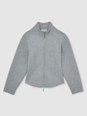 Women Funnel-Neck Zip-Through Sweatshirt in Grey