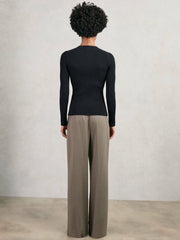 Women Button Front Knit Cardigan in Navy