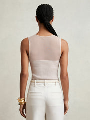 Women Mesh Rib-Knit Sweetheart Vest in Pink Neutral