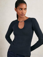 Women Chain-Detail Keyhole Knit Top in Navy