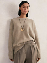 Women Wool-Cashmere Crew-Neck Jumper in Stone