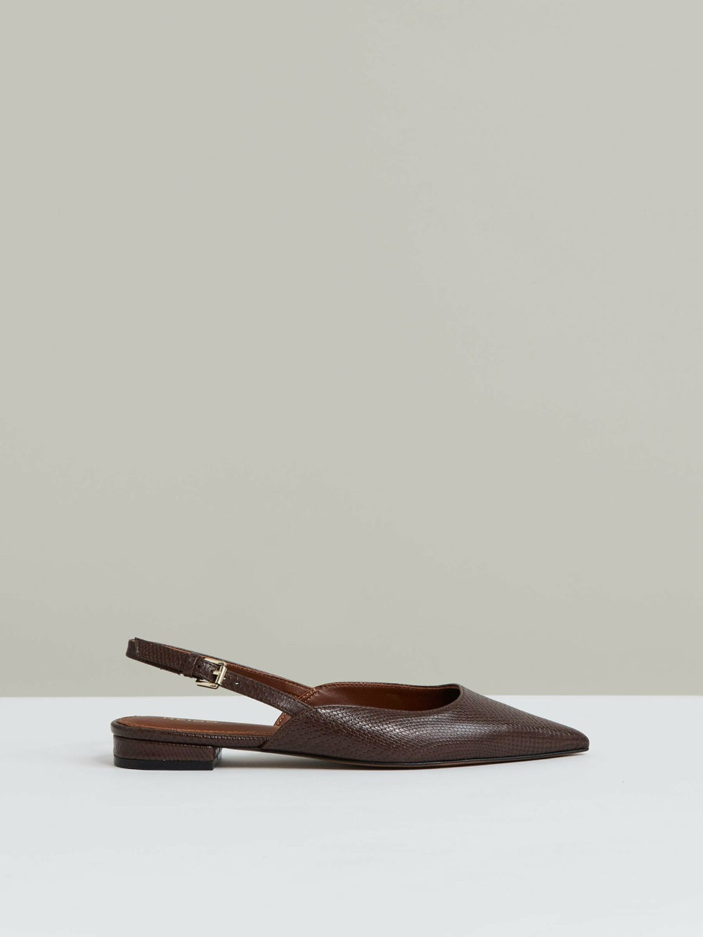 Women Leather Slingback Ballerina Pumps in Chocolate