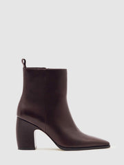 Women Leather Blocked Heel Ankle Boots in Oxblood