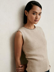 Women Wool-Blend Necklace-Trim Knitted Vest in Neutral