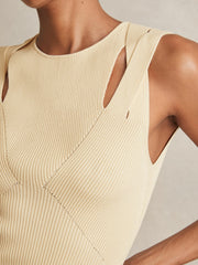 Women Cut-Out Rib-Knit Vest in Cream
