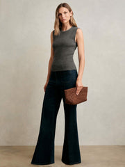 Women Wool-Blend Necklace-Trim Knitted Vest in Charcoal Grey