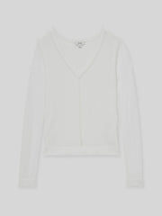 Women Sheer-Detail V-Neck Top in White