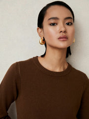 Women Wool-Blend Open-Stitch Jumper with Cashmere in Toffee Brown