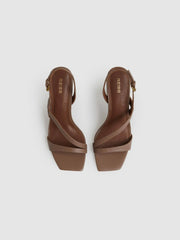 Women Leather Cross-Strap Heeled Sandals in Neutral