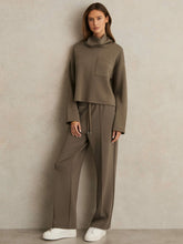 Women Petite Modal-Blend Interlock Wide-Leg Joggers in Khaki Green