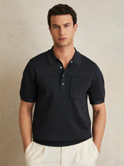 Men Press-Stud Seam-Detail Polo Shirt in Navy