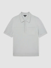 Men Press-Stud Seam-Detail Polo Shirt in Ice Grey