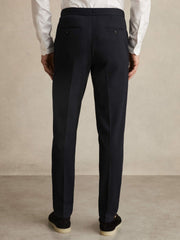 Men Slim Fit Jersey Drawstring Suit Trousers in Navy