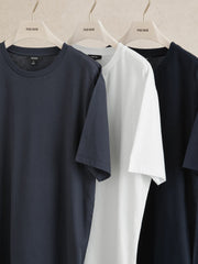 Men Cotton Crew-Neck T-shirts 3 Pack in White/Navy/Airforce Blue