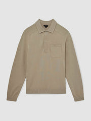 Men Cotton Concealed Placket Polo Shirt in Light Sage Green