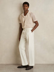 Men Wool-Blend Belted Pleated Trousers Regular-Fit in White