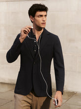 Men Slim-Fit Single-Breasted Jersey Suit Blazer in Navy