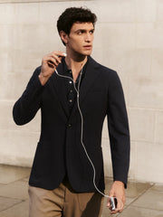 Men Slim-Fit Single-Breasted Jersey Suit Blazer in Navy