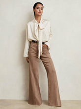 Women Satin Polka Dot Tie Neck Blouse in Ivory