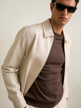 Men Lyocell-Cotton Zip-Through Twill Jacket in Ecru
