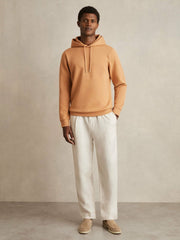 Men Interlock Jersey Drawstring Hoodie in Light Camel Brown