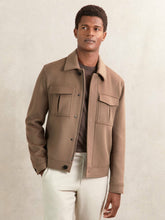 Men Wool Blend Twin Pocket Zipped Jacket in Dark Brown