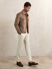 Men Wool Blend Twin Pocket Zipped Jacket in Dark Brown
