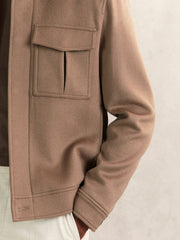 Men Wool Blend Twin Pocket Zipped Jacket in Dark Brown
