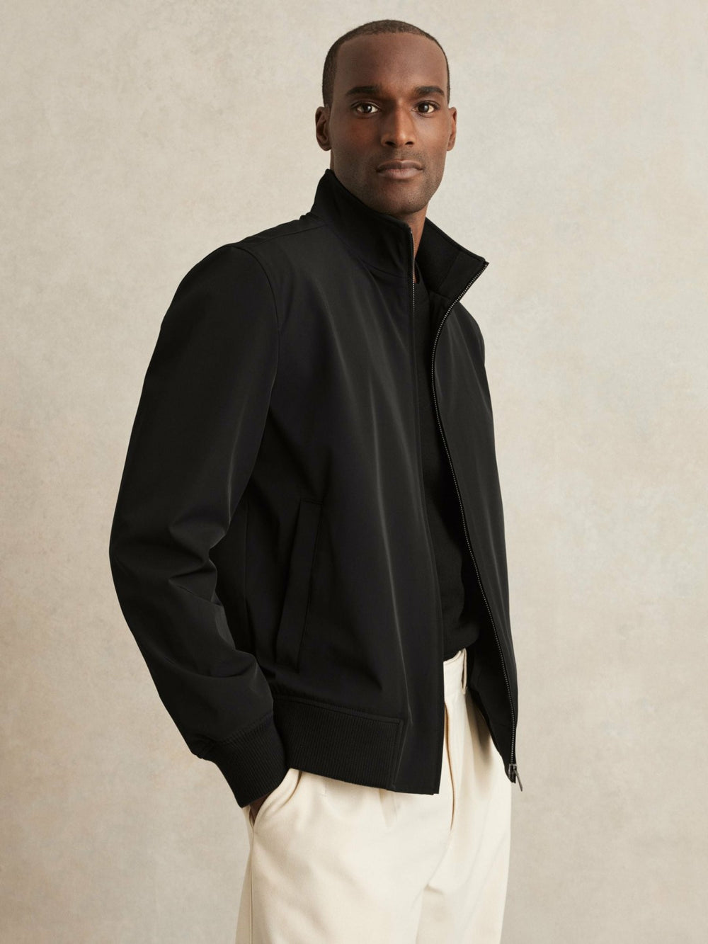 Men Funnel-Neck Technical Jacket in Black