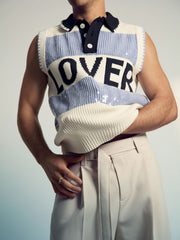 Men | Tom Daley Stripe Polo Vest in Soft Blue