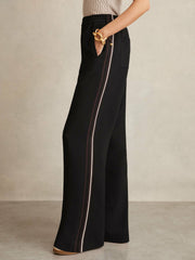 Women Side-Stripe Wide-Leg Trousers in Black