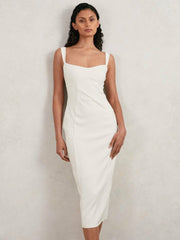 Women Good American Scuba Crystal Midi Dress in White