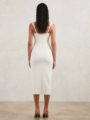 Women Good American Scuba Crystal Midi Dress in White