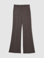 Women Petite Twill Patch-Pocket Flared Trousers in Mauve Neutral