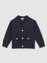 Children & Baby 13-14 yrs Knitted Embossed-Button Cardigan in Navy