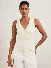 Women Craft-Stitch Rib-Knit Vest in Ivory/Ecru