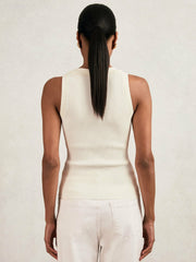 Women Craft-Stitch Rib-Knit Vest in Ivory/Ecru