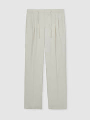 Men Relaxed-Fit Twill Drawstring Trousers in Ecru