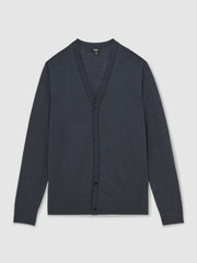 Men Merino Wool Button-Through Cardigan in Midnight Navy