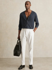 Men Merino Wool Button-Through Cardigan in Midnight Navy