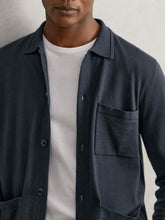 Men Merino Wool Button-Through Shirt in Midnight Navy
