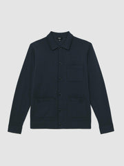 Men Merino Wool Button-Through Shirt in Midnight Navy
