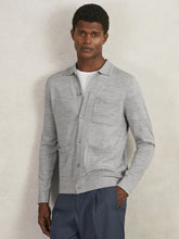 Men Merino Wool Button-Through Shirt in Soft Grey Mouline