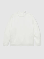 Women Satin Button-Back Long-Sleeve Top in Ivory