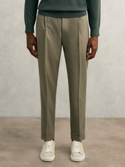 Men Relaxed-Fit Pleated Tapered Trousers in Sage