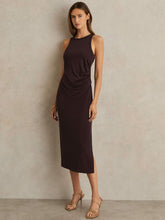 Women Jersey Ruched Racer Midi Dress in Burgundy