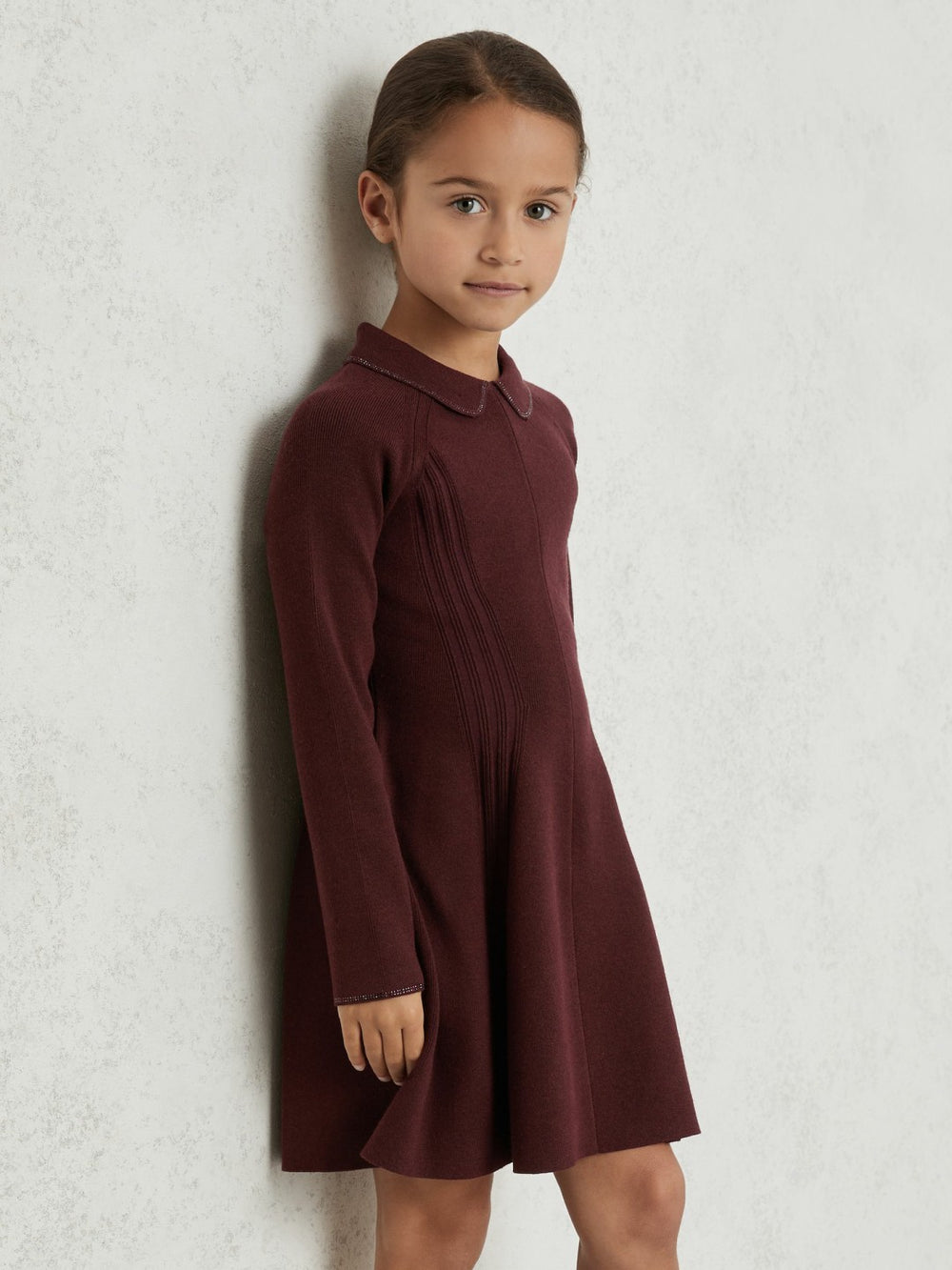 Children & Baby 3-9 yrs Embellished Collar Knitted Dress in Berry
