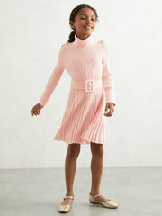 Children & Baby 9-13 yrs Rib-Knit Roll-Neck Belted Dress in Pink